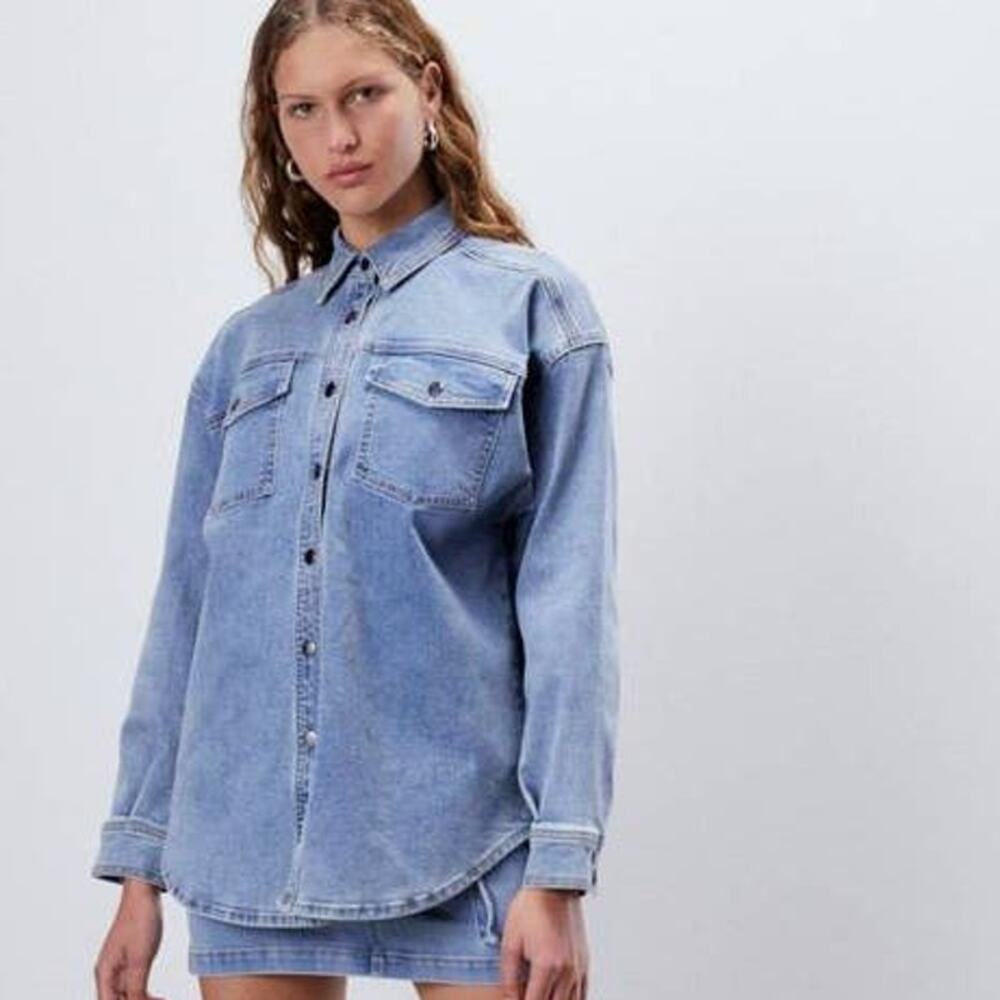 MISHA Andi Denim Shacket Shirt Retro Blue Chambray XS NEW Minimalist Effortless